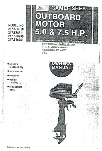 Eska Sears Gamefisher Ted Williams Owner's Manual - Model 217-586610